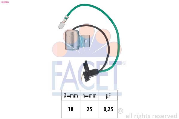 FACET Condensator, ontstekingssysteem 0.0628 Fiat 500 Stroomverdeler FACET 0.0628