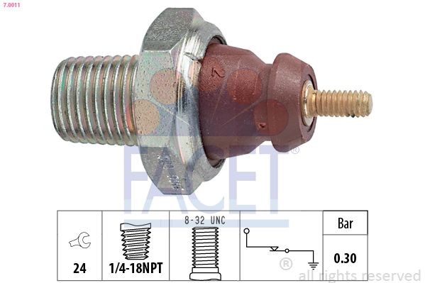 Interruptor de pressão do óleo FACET 7.0011 FACET 7.0011: Interruptor de pressão do óleo Ford KA 2003