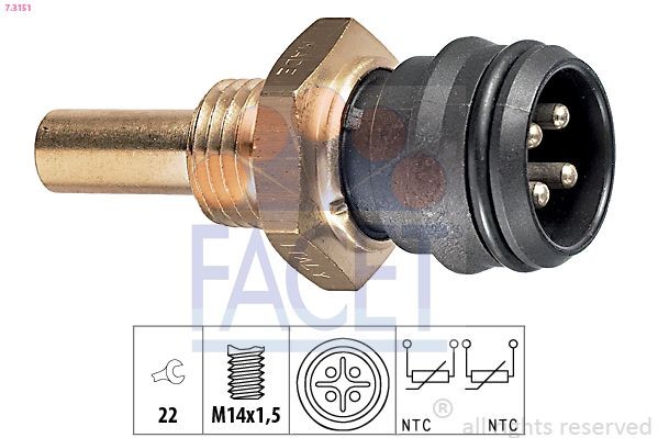 FACET Devējs, Dzesēšanas šķidruma temperatūra 7.3151 Temperatūras sensors FACET Mercedes-Benz SPRINTER 7.3151