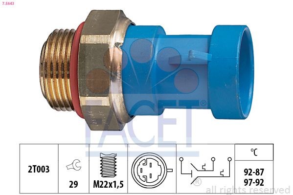 FACET Interruptor de temperatura, ventilador do radiador 7.5643 Interruptor de temperatura ventilador do radiador FACET Fiat DUCATO 7.5643