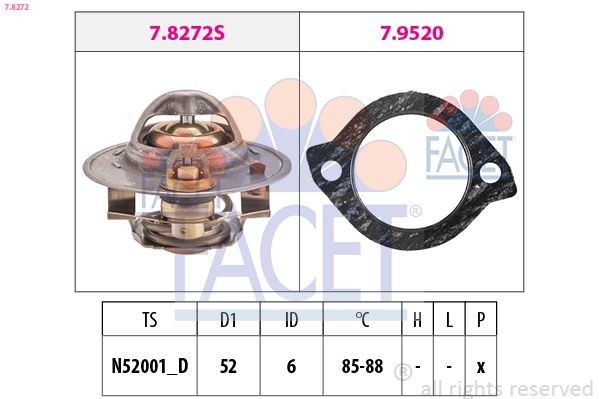FACET Thermostaat, koelvloeistof 7.8272 Mazda TRIBUTE Koelwaterthermostaat FACET 7.8272