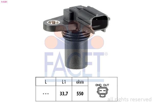 FACET Devējs, Sadales vārpstas stāvoklis 9.0281 Sadales vārpstas pozīcijas sensors FACET MONDEO 9.0281 lēti