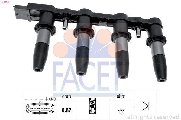 FACET Bobine d'allumage 9.6350 Opel ASTRA Bobine d'allumage bougie FACET 9.6350