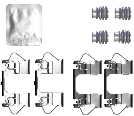 HELLA Monteringssett, bremseklosser 8DZ 355 207-351 8DZ 355 207-351 Tibehørsett, skivebremse belegg HELLA OPEL ADAM