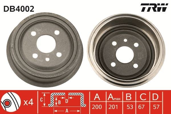 TRW Bremsetromle DB4002 DB4002 Bremsetromler TRW JEEP CJ5 - CJ8