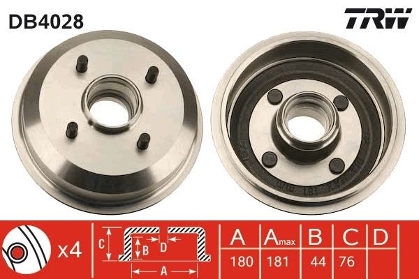 TRW Bremžu trumulis DB4028 TRW DB4028 Bremžu trumuļi Ford Fiesta Mk4 JVS orģinālās cena