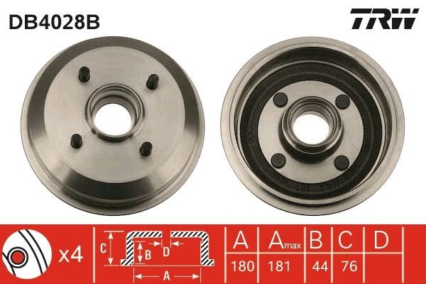 TRW Bremsetromle DB4028B TRW DB4028B Fiesta Mk4 (J3S, J5S) Bremsetromler pris
