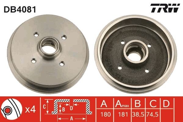 TRW Brake drum DB4081 AUDI TT TRW drum brake DB4081