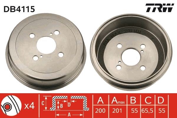 TRW Bremsetromle DB4115 pris Bremsetromler Toyota _J4_ DB4115 TRW