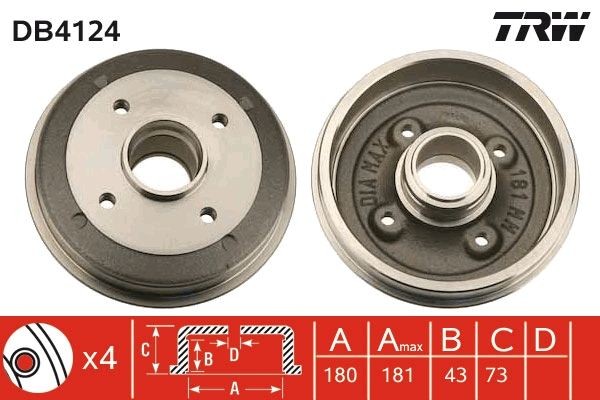 TRW Tamburo freno DB4124 DB4124 Tamburo freno TRW PEUGEOT 106 costo