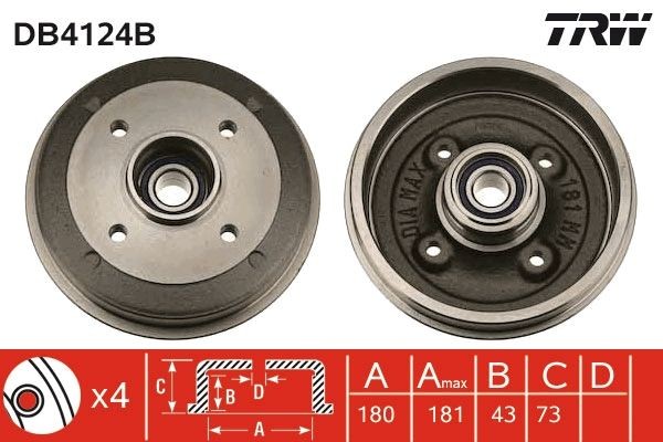 Tambour de frein TRW DB4124B TRW DB4124B Tambour de frein CITROËN C5 2001