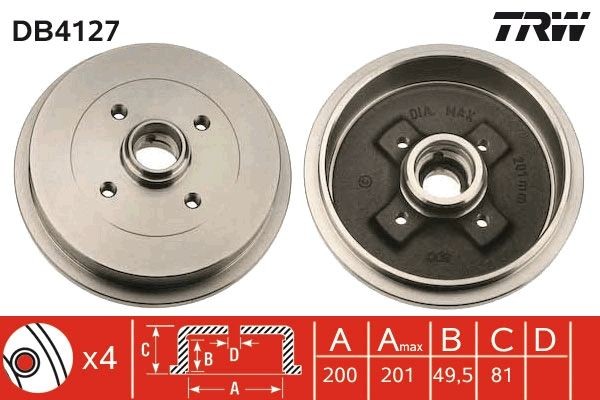 TRW Bremžu trumulis DB4127 TRW DB4127 Bremžu trumuļi BMW Z3 orģinālās