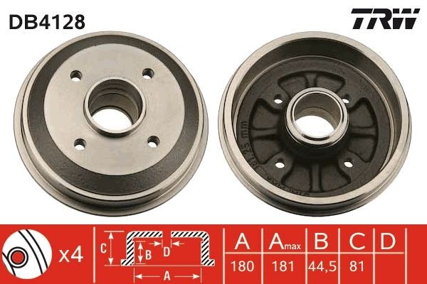 TRW Tamburo freno DB4128 DB4128 costo Tamburo freno PEUGEOT 106 TRW