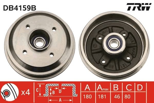 TRW Tamburo freno DB4159B DB4159B Tamburo freno TRW PEUGEOT 106 costo