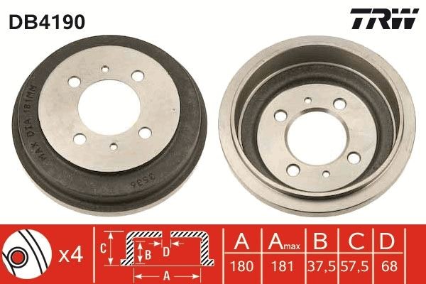 TRW Tamburo freno DB4190 TRW DB4190 costo Tamburo freno Nissan Sunny III Liftback (N14) originale