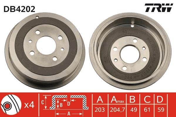 Brake drum TRW DB4202 TRW DB4202 LANCIA YPSILON 2006 brake drum price