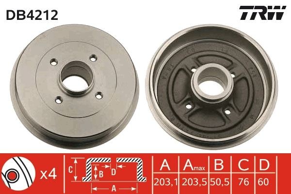 TRW Bremsetromle DB4212 Bremsetromler TRW Nissan SKYLINE DB4212