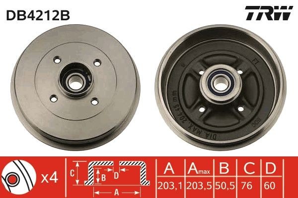 TRW Bremsetromle DB4212B DB4212B Bremsetromler TRW NISSAN SKYLINE