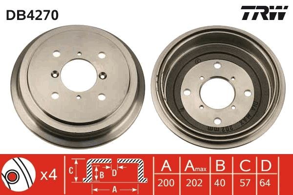 TRW Brzdový bubon DB4270 DB4270 Brzdový bubon SUBARU JUSTY TRW