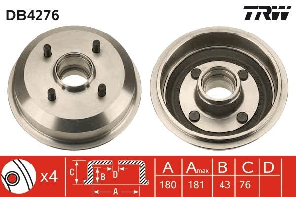 TRW Bremžu trumulis DB4276 TRW DB4276 Bremžu trumuļi Ford Fiesta Mk4 JVS lēti