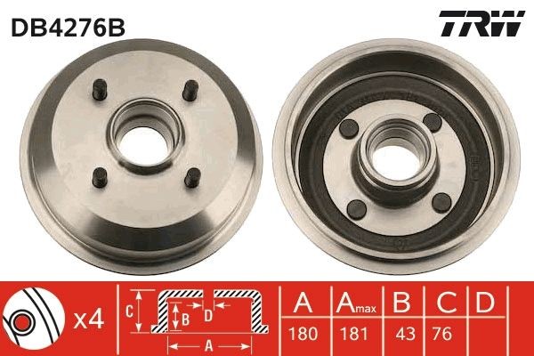 TRW Bremsetromle DB4276B TRW DB4276B Bremsetromler FORD Fiesta Mk4 (J3S, J5S) billig