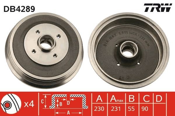 TRW Brake drum DB4289 DB4289 TRW brake drum for VW PASSAT