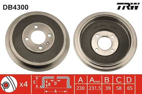 TRW Brake drum DB4300 VW PASSAT TRW brake drum DB4300