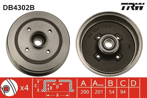 TRW Tambour de frein DB4302B Tambour de frein Opel F08, W5L DB4302B TRW