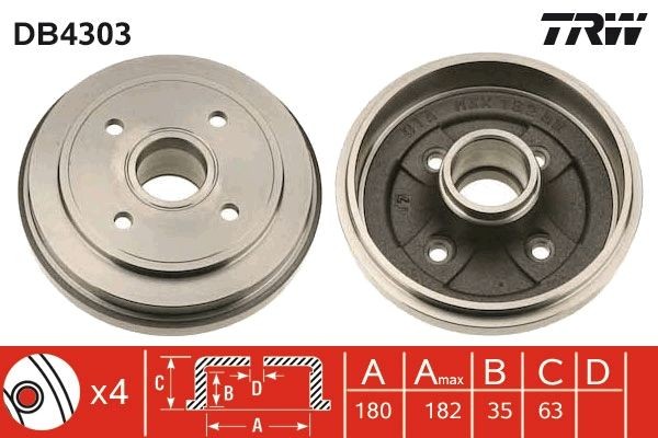 TRW Brake drum DB4303 Vauxhall CORSA TRW brake drum DB4303