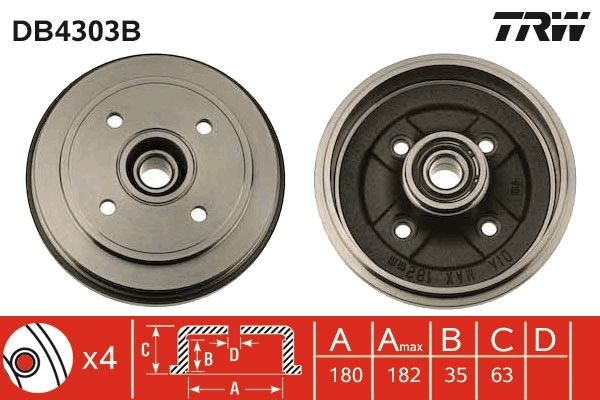 Tambour de frein TRW DB4303B TRW DB4303B Tambour de frein SUZUKI IGNIS 2000