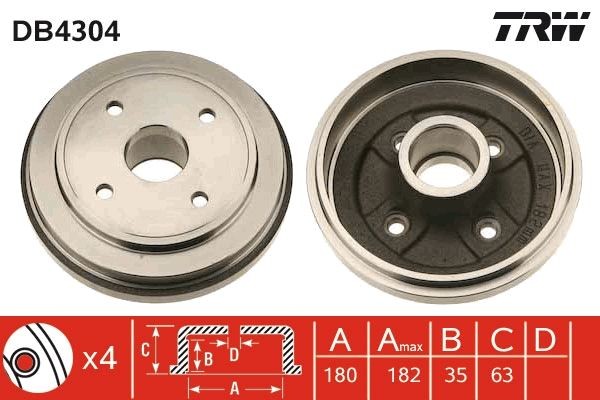 Brake drum TRW DB4304 TRW DB4304 2010 OPEL AGILA brake drum replacement
