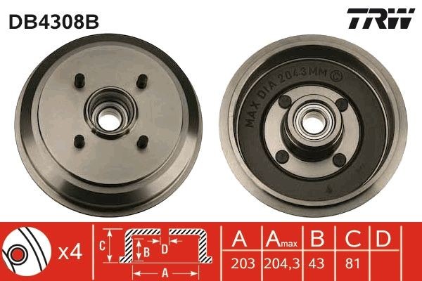 TRW Piduritrummel DB4308B TRW DB4308B originaal Piduritrummel 626 III Kombi (GV) hind