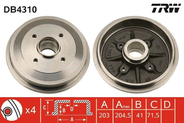 TRW Tamburo freno DB4310 DB4310 costo Tamburo freno TRW PEUGEOT 106