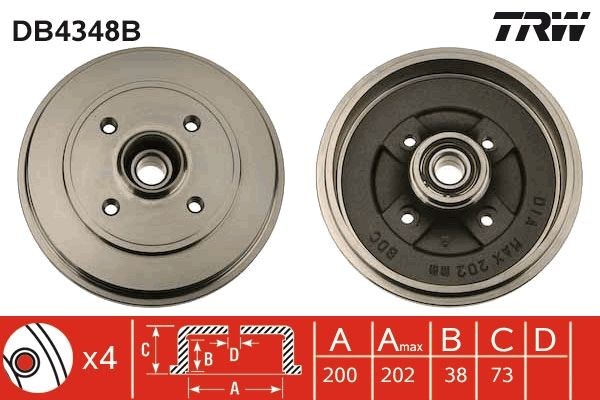 TRW Brake drum DB4348B DB4348B TRW brake drum for VAUXHALL CORSA