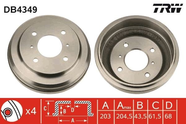 Tamburo freno TRW DB4349 TRW DB4349 Tamburi freni NISSAN ALMERA 2005
