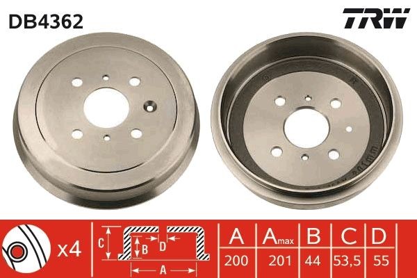 TRW Tamburo freno DB4362 DB4362 costo Tamburo freno TRW PEUGEOT 106
