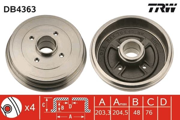 TRW Bremžu trumulis DB4363 TRW DB4363 Bremžu trumuļi Renault Clio 3 Van cena