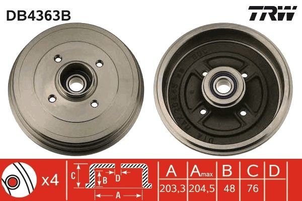 TRW Remtrommel DB4363B TRW DB4363B Remtrommel Jeep PATRIOT originele