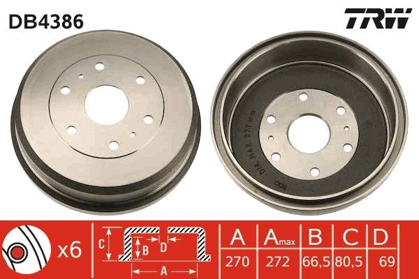 TRW Bremžu trumulis DB4386 Bremžu trumuļi TRW YARIS DB4386 lēti