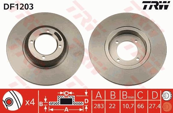 TRW Disco freno DF1203 TRW DF1203 Disco freno PEUGEOT 604 Sedan 2.7 SL 136 CV 1981