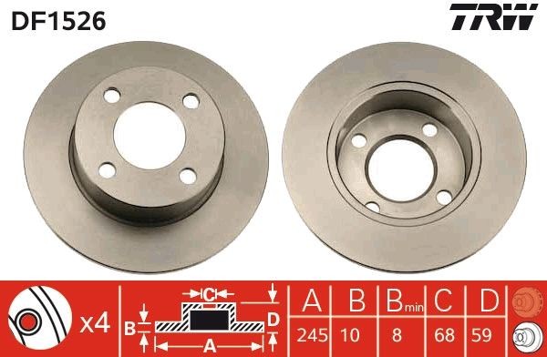 TRW Δισκόπλακα DF1526 TRW DF1526 Δισκόπλακα AUDI 100 C3 Avant (44, 44Q) 2.2 E quattro 120 PS 1985