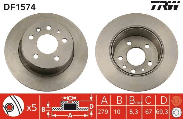 TRW Disque de frein DF1574 DF1574 TRW Disques de frein Mercedes-Benz W116 prix