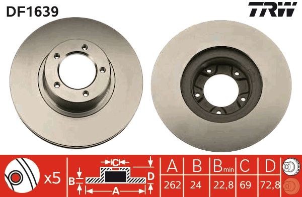 TRW Bremžu diski DF1639 TRW DF1639 Bremžu disks Ford Granada GU lēti