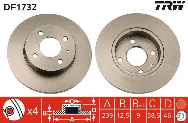 TRW Disco freno DF1732 DF1732 costo Dischi freno ALFA ROMEO 75 TRW