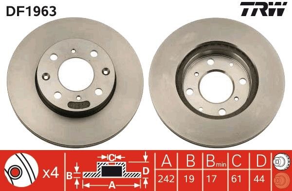 TRW Disco freno DF1963 TRW DF1963 costo Dischi freno sportivi Integra I Hatchback DA originale