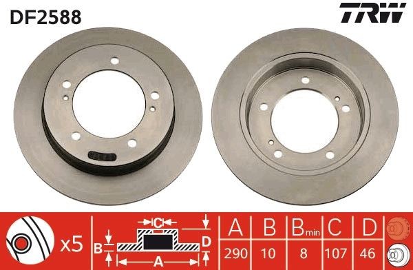 TRW Disco freno DF2588 TRW DF2588 Disco freno SUZUKI Vitara I SUV (ET, TA, TD) 2.5 V6 24V Trazione integrale (FT) 160 CV 1996
