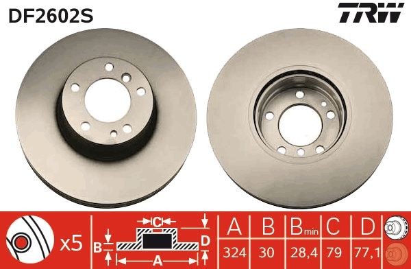 TRW Brake disc DF2602S TRW DF2602S Brake disc ALPINA B10 Touring (E39) V8 S 4.8 375 hp 2002