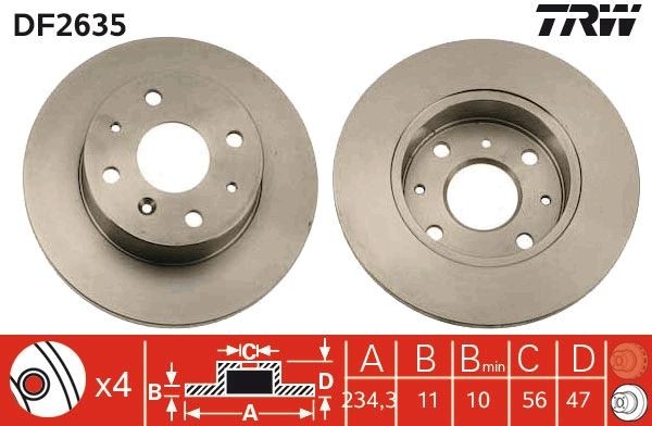 TRW Bremseskive DF2635 TRW DF2635 Bremseskive DAIHATSU Charade III Hatchback (G100, G101, G102) 1.0 GTi (G100) 101 hk 1990