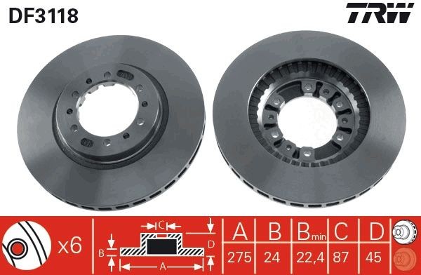 TRW Bremsscheibe DF3118 DF3118 TRW Mitsubishi Pajero V60 Bremsscheiben kaufen