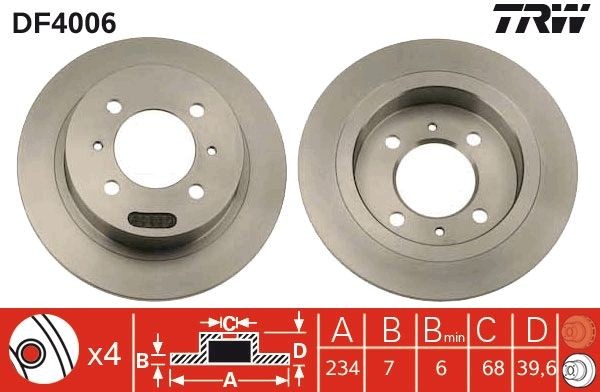 TRW Brake disc DF4006 TRW DF4006 Brake disc NISSAN Sunny Saloon (N13) 1.5 71 hp 1988